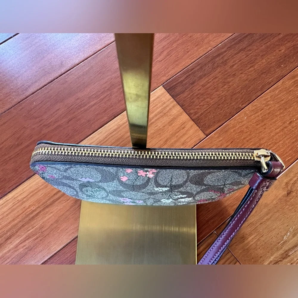 Coach Floral Print Wristlet in Brown and Pink
